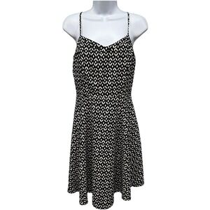 Old Navy Mini Dress Women's Size Medium Black White Spaghetti Strap Flowy Zip Up